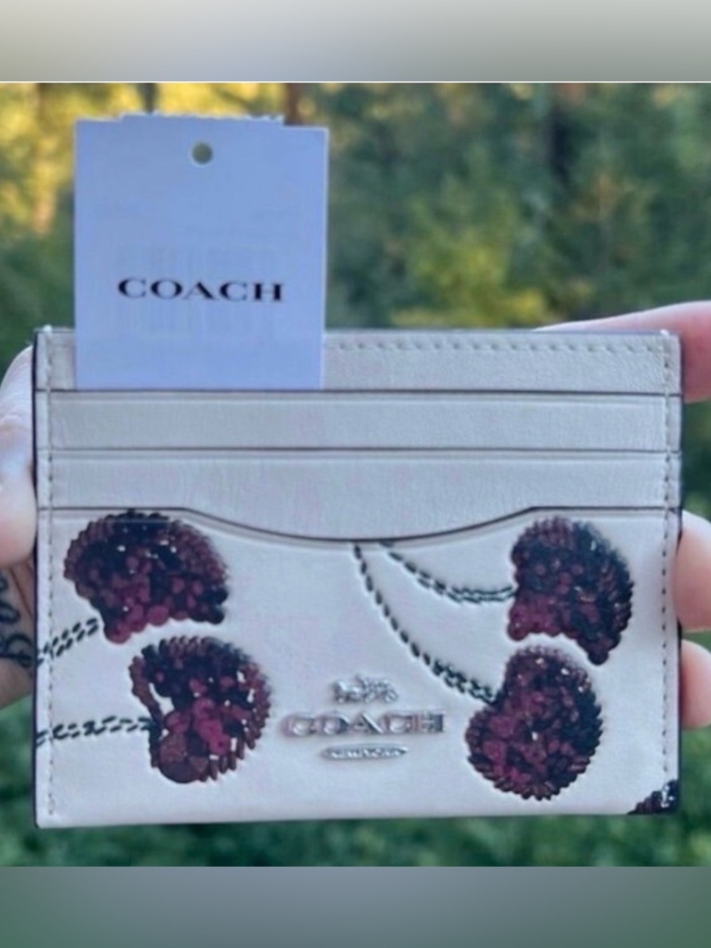 COACH Slim Id Card Case With Cherry Print CDG88 NWT AUTHENTIC